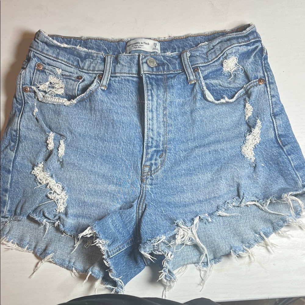 Abercrombie & Fitch Distressed Light Blue Denim Jean Shorts